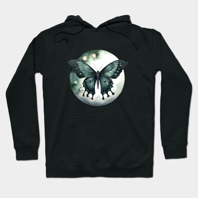 Mystic moth, Dark butterfly in front of the moon Hoodie by Mimeographics